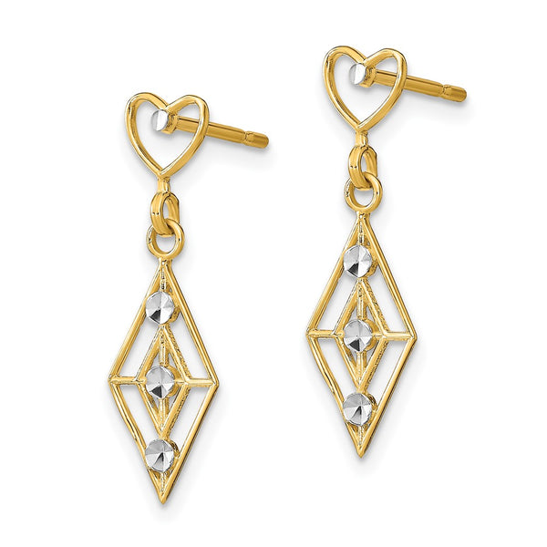 14K White Gold Rhodium-Plated Diamond-Cut Heart Earrings