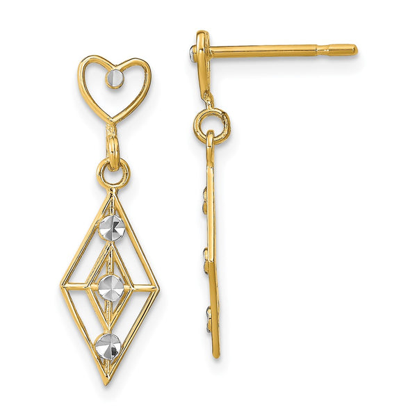 14K White Gold Rhodium-Plated Diamond-Cut Heart Earrings