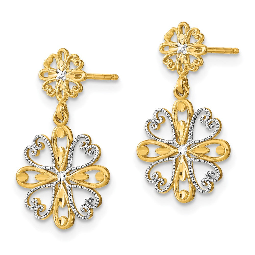Exclusive 14K Gold & Rhodium Beaded Heart Floral Dangle Earrings - Stylish Value!