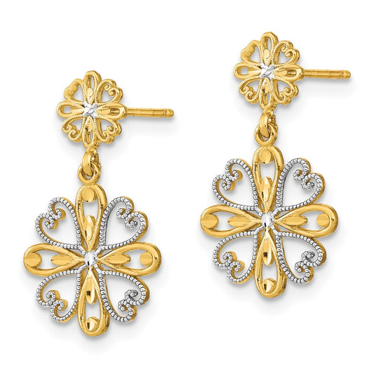 Exclusive 14K Gold & Rhodium Beaded Heart Floral Dangle Earrings - Stylish Value!