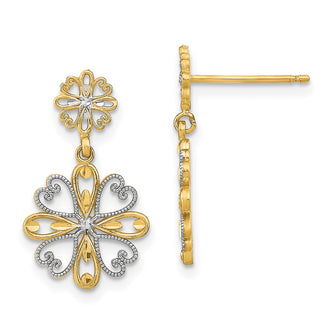 Exclusive 14K Gold & Rhodium Beaded Heart Floral Dangle Earrings - Stylish Value!