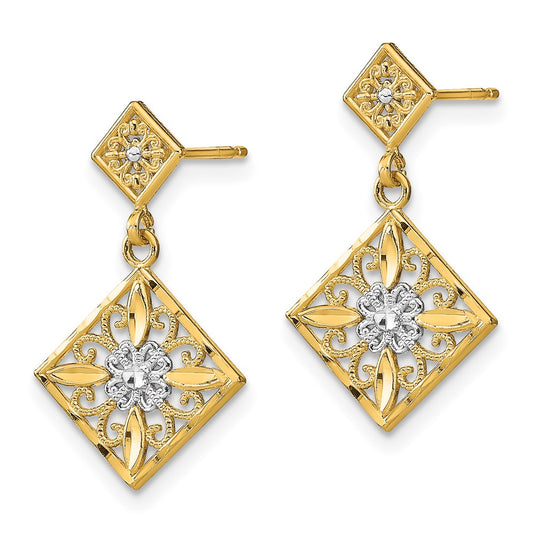 Buy 14K Gold & Rhodium Square Filigree Dangle Earrings - Stylish Luxury