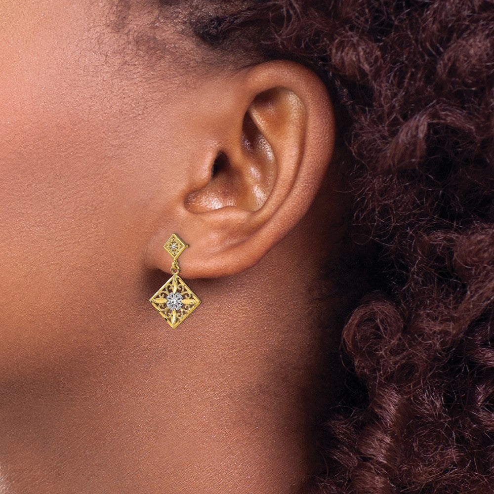 Buy 14K Gold & Rhodium Square Filigree Dangle Earrings - Stylish Luxury