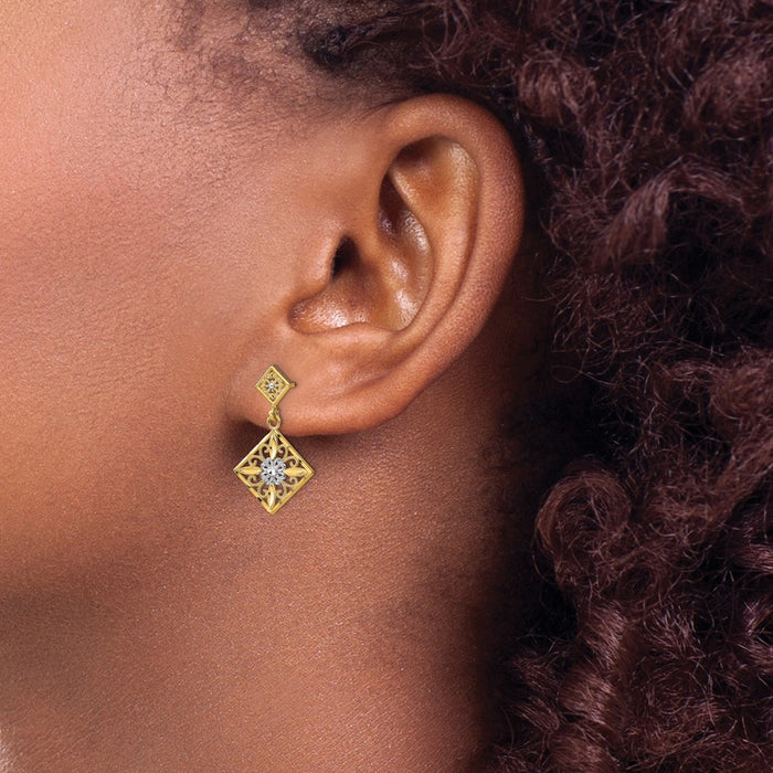 Buy 14K Gold & Rhodium Square Filigree Dangle Earrings - Stylish Luxury-3