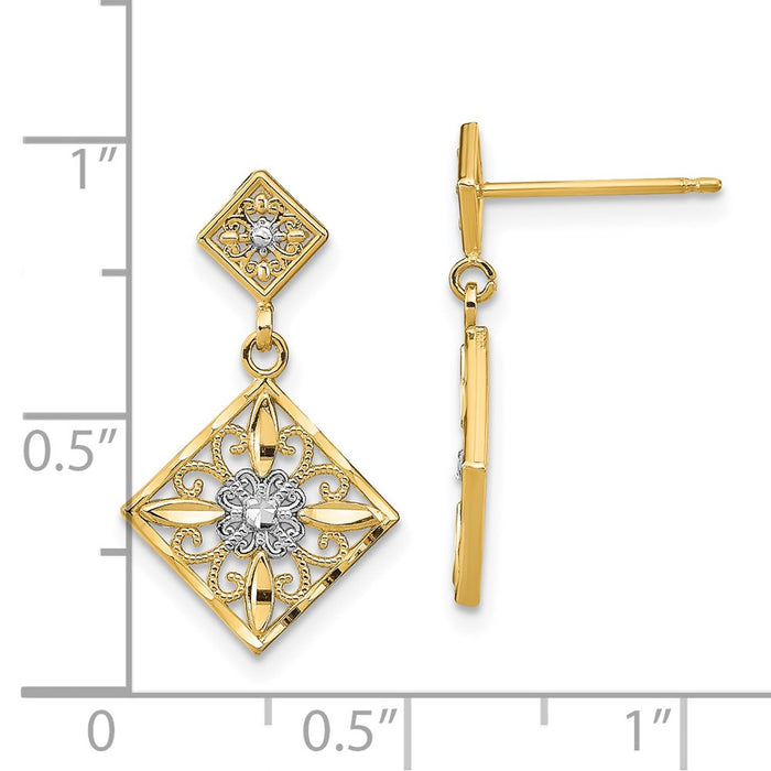 Buy 14K Gold & Rhodium Square Filigree Dangle Earrings - Stylish Luxury-4