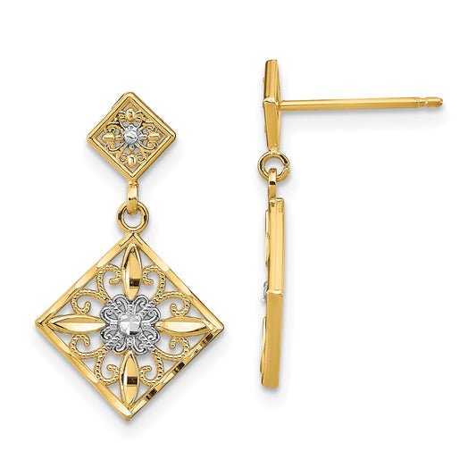 Buy 14K Gold & Rhodium Square Filigree Dangle Earrings - Stylish Luxury