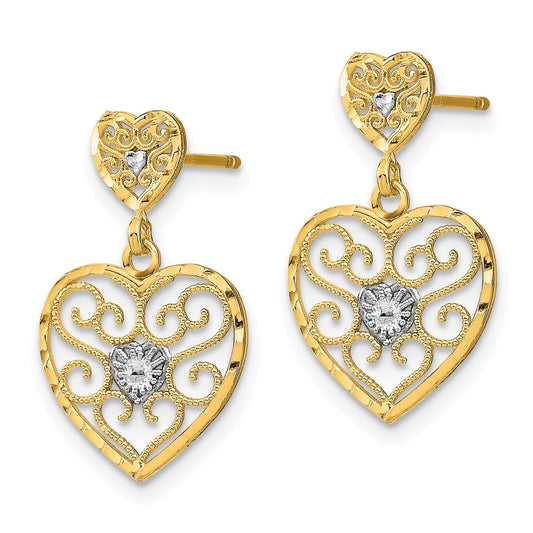 Buy Stylish 14K White Gold Heart-Shaped Dangle Earrings | Exclusive Filigree Design
