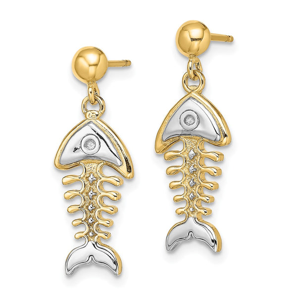 14K White Gold Rhodium-Plated Fishbone Dangle Earrings