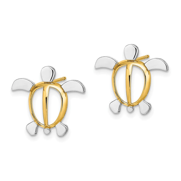14K White Gold Rhodium-Plated Sea Turtle Stud Earrings