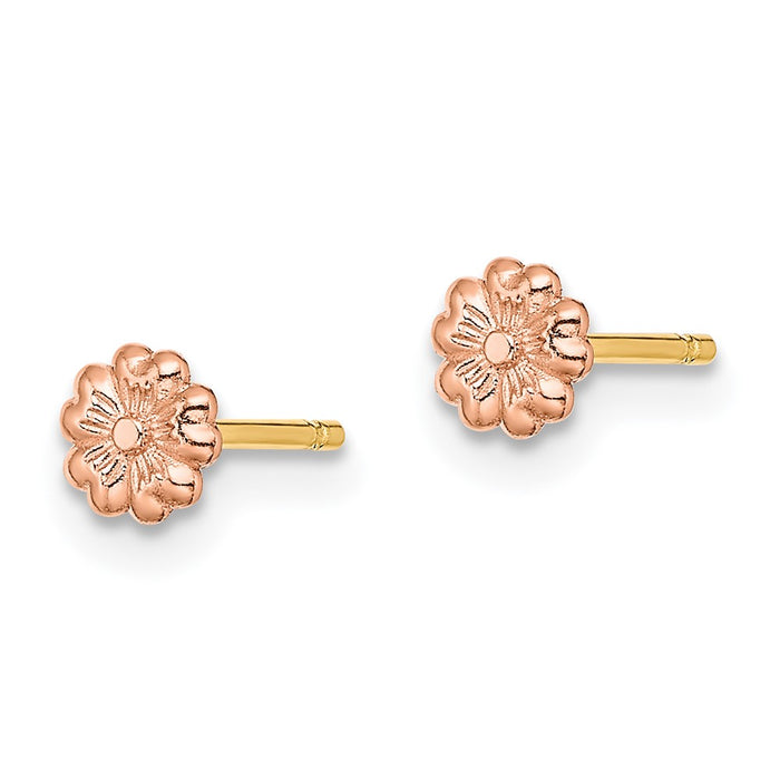 Shop Exclusive 14K Rose Gold Flower Earrings with Yellow Gold Posts - Stylish & Affordable!-2
