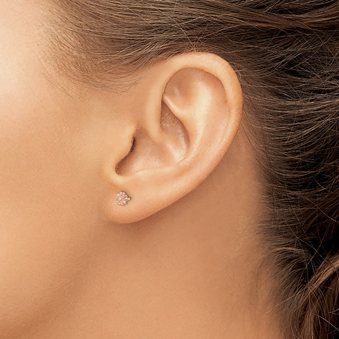 Shop Exclusive 14K Rose Gold Flower Earrings with Yellow Gold Posts - Stylish & Affordable!-3
