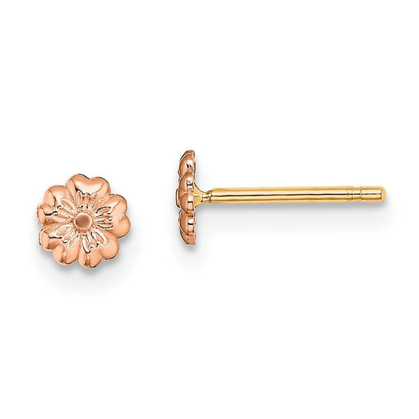 14K Rose Gold Flower Earrings with Yellow Gold Posts