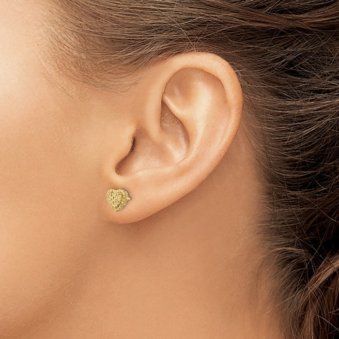 High-Quality 14K Gold Diamond-Cut Heart Stud Earrings | Stylish Value Buy-3