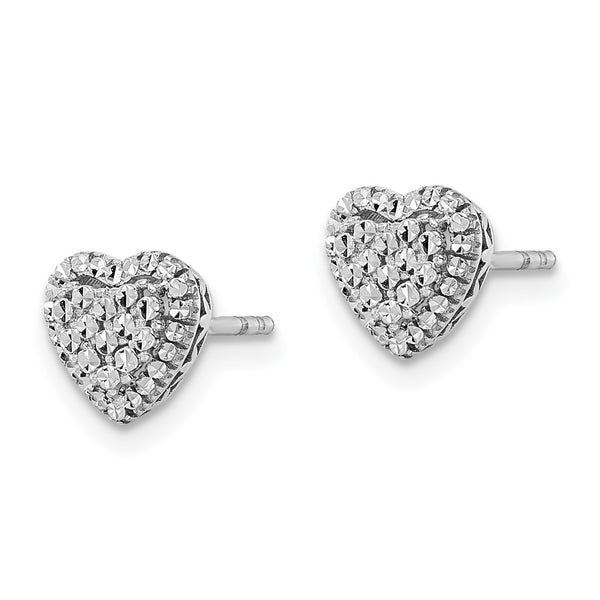14K White Gold Polished Diamond-Cut Heart Stud Earrings