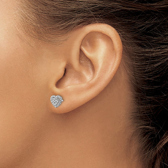 Exclusive 14K White Gold Polished Diamond-Cut Heart Stud Earrings - Stylish Value-3