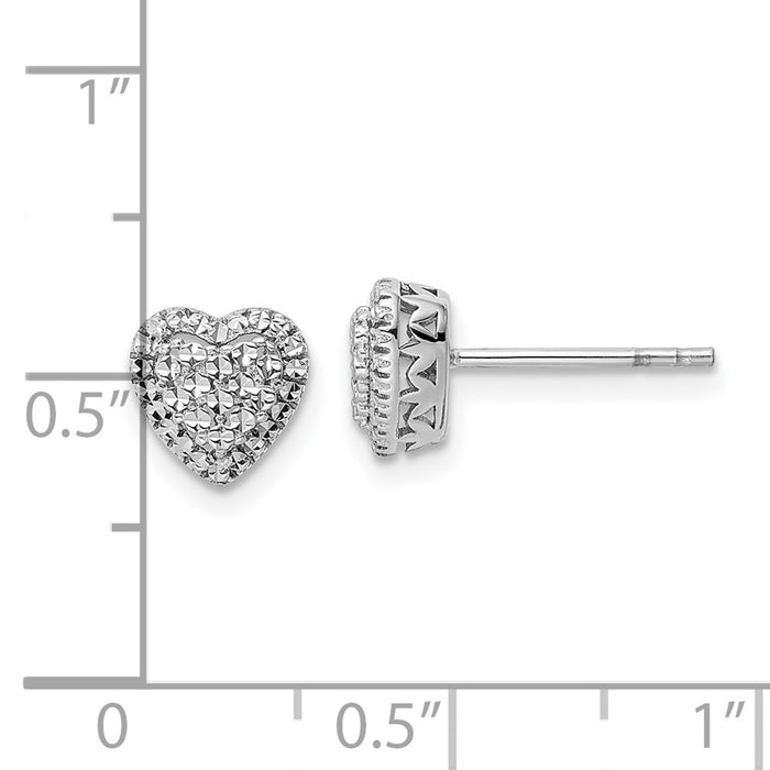 Exclusive 14K White Gold Polished Diamond-Cut Heart Stud Earrings - Stylish Value-4