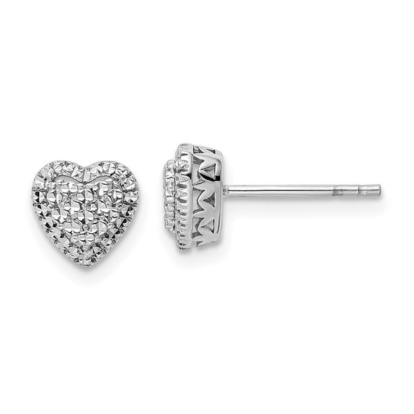 14K White Gold Polished Diamond-Cut Heart Stud Earrings