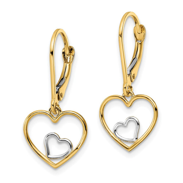 14K Gold & Rhodium Heart-In-Heart Dangle Earrings