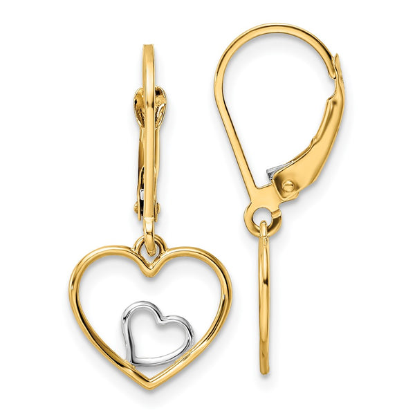 14K Gold & Rhodium Heart-In-Heart Dangle Earrings