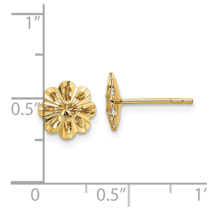 Buy 14K Gold Polished Diamond-Cut Snowflake Stud Earrings - Stylish Value!-4