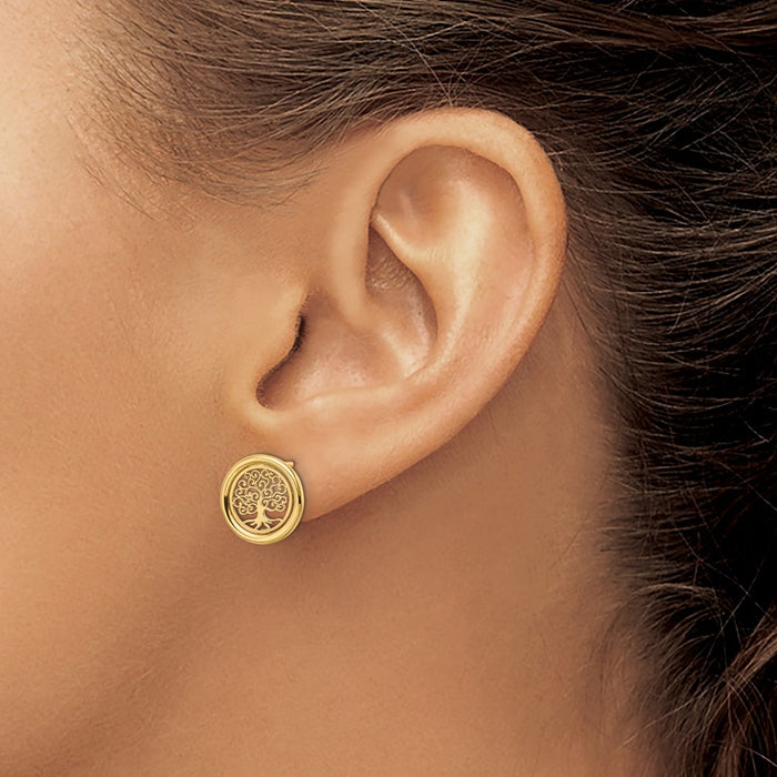 Buy Stylish 14K Gold Polished Tree of Life Circle Stud Earrings - Luxury Value-3