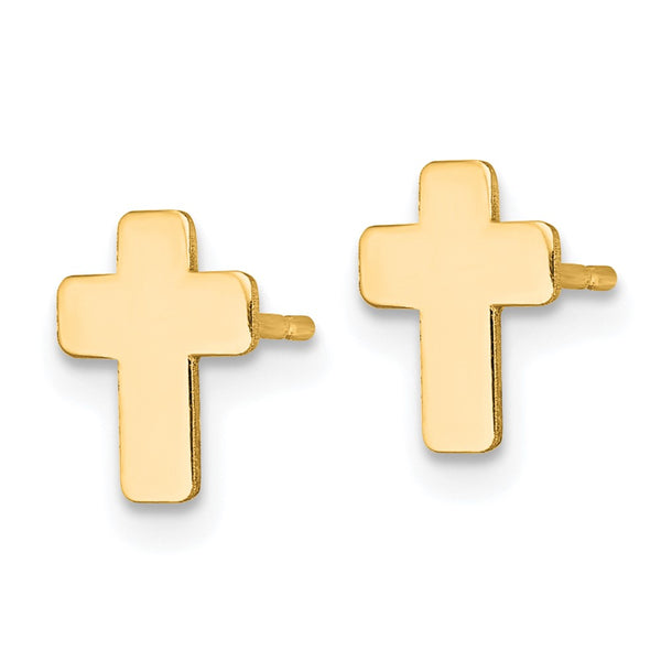 14K Gold Polished Cross Stud Earrings - Style GR1-1020061
