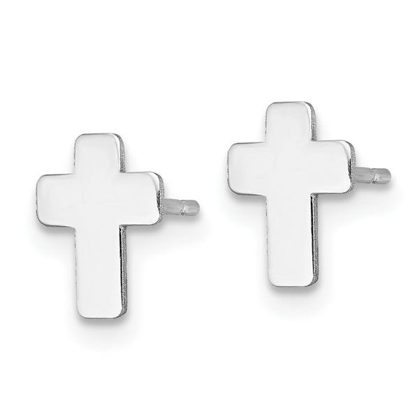 14K White Gold Cross Stud Earrings, Polished, 0.85mm