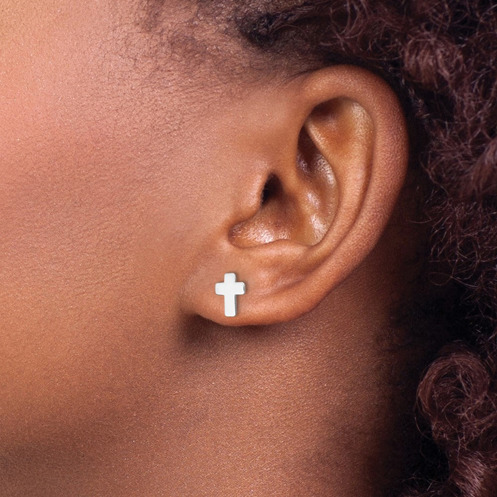 Exclusive 14K White Gold Cross Stud Earrings - Stylish, Polished Design, 0.85mm
