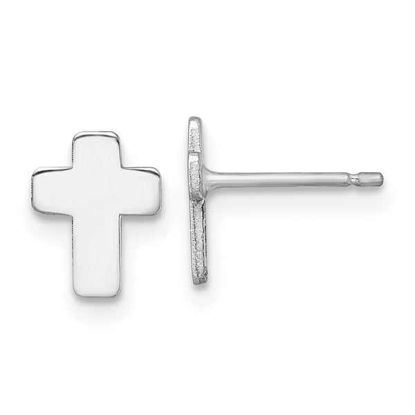 14K White Gold Cross Stud Earrings, Polished, 0.85mm
