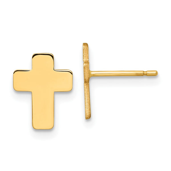 14K Gold Polished Cross Stud Earrings - Style GR1-1020063