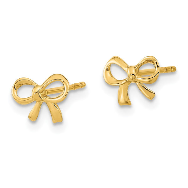 14K Gold Polished Bow Stud Earrings