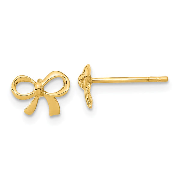 14K Gold Polished Bow Stud Earrings