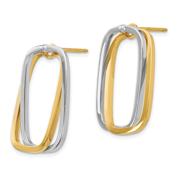 14K Two-Tone Rectangle Stud Earrings