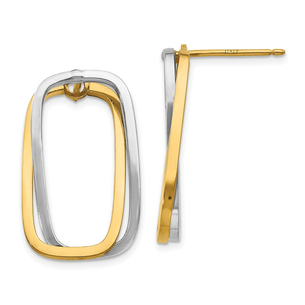 14K Two-Tone Rectangle Stud Earrings