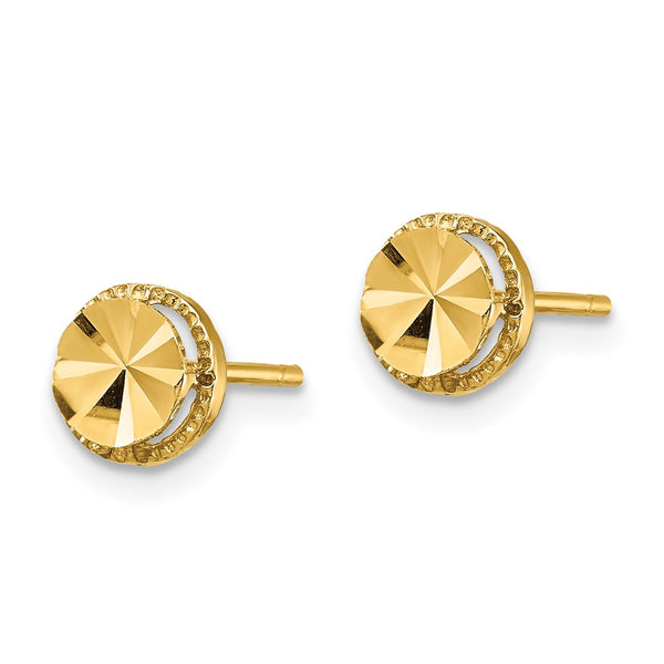 14K Gold Diamond-Cut Round Stud Earrings - 0.85mm