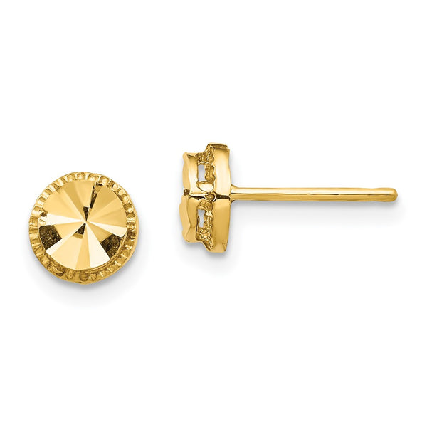 14K Gold Diamond-Cut Round Stud Earrings - 0.85mm