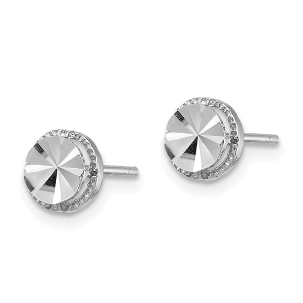 14K White Gold Diamond-Cut Round Stud Earrings - 0.85mm