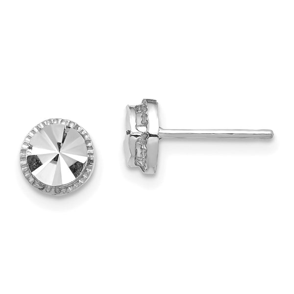 14K White Gold Diamond-Cut Round Stud Earrings - 0.85mm