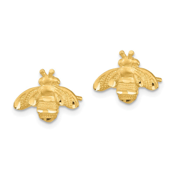 14K Gold Bee Stud Earrings, 0.85mm