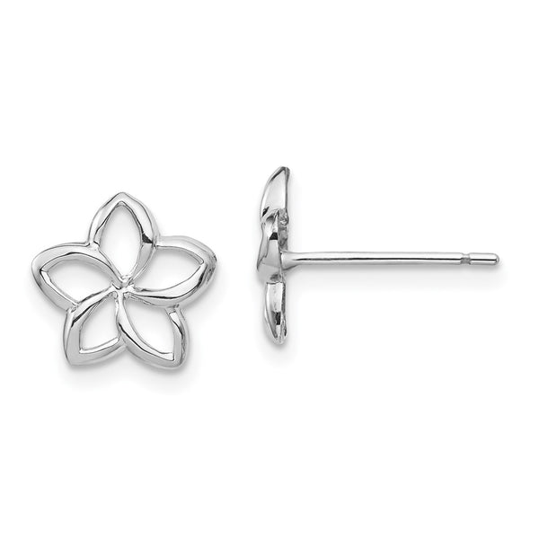 14K White Gold Plumeria Cutout Stud Earrings