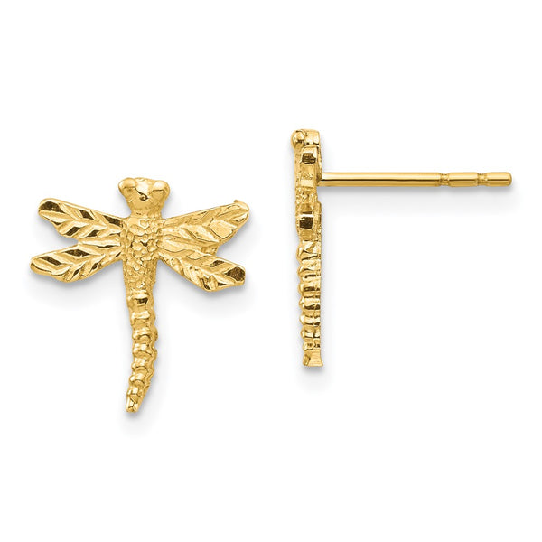 14K Gold Dragonfly Stud Earrings - Lightweight an