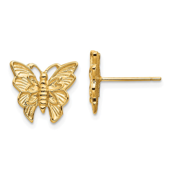 14K Gold Polished Butterfly Stud Earrings - Lightweight