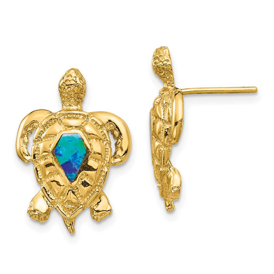 Shop Stylish 14K Gold Created Opal Turtle Stud Earrings - Luxury Value!