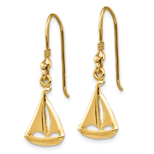 High-Quality 14K Gold Sailboat Shepherd Hook Earrings - Stylish Luxury Value!