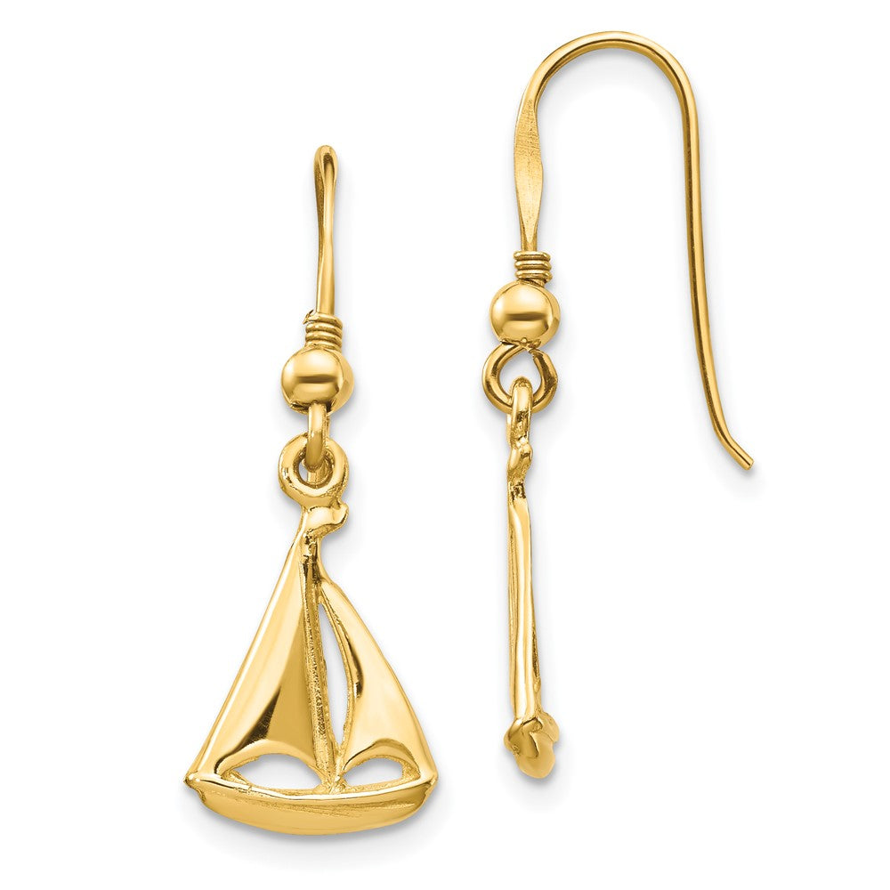 High-Quality 14K Gold Sailboat Shepherd Hook Earrings - Stylish Luxury Value!