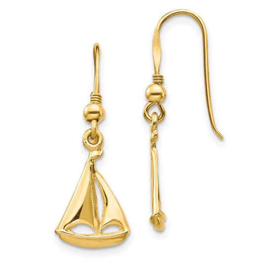 High-Quality 14K Gold Sailboat Shepherd Hook Earrings - Stylish Luxury Value!