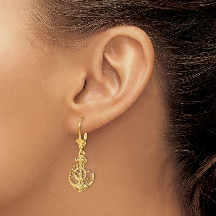 Shop Stylish 14K Gold 2-D Anchor & Wheel Leverback Earrings - Affordable Luxury-3