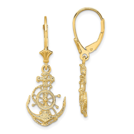 Shop Stylish 14K Gold 2-D Anchor & Wheel Leverback Earrings - Affordable Luxury