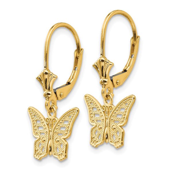 14K Gold Butterfly Leverback Earrings