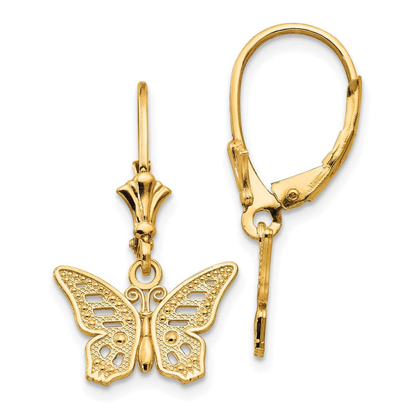 14K Gold Butterfly Leverback Earrings